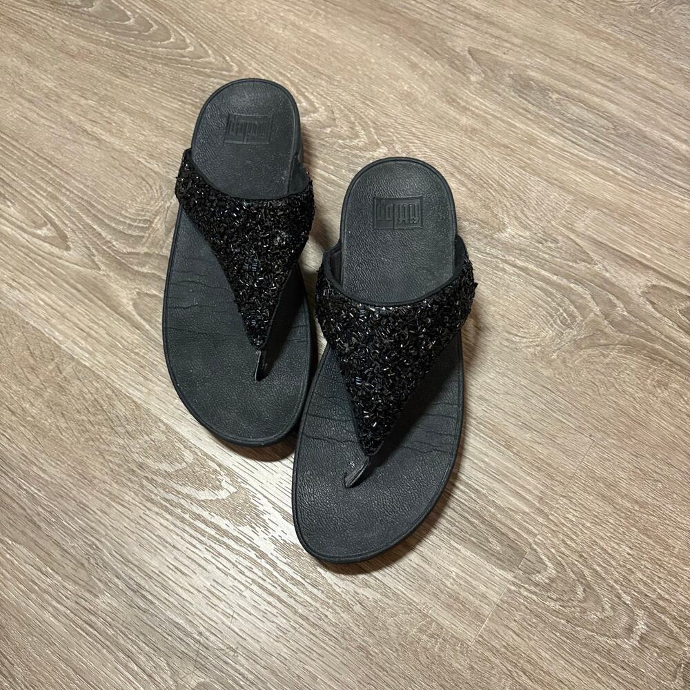 FitFlop Lulu CJ2-090 Black Shimmer Beaded Thong Sandals Size 9 EU 41 - Picture 10 of 11